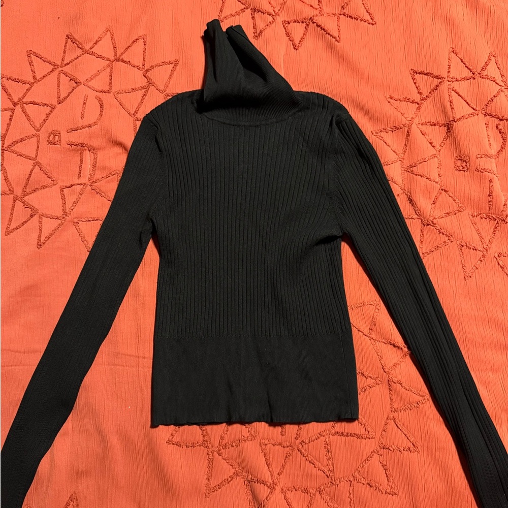 Black Ribbed Turtleneck Sweater
